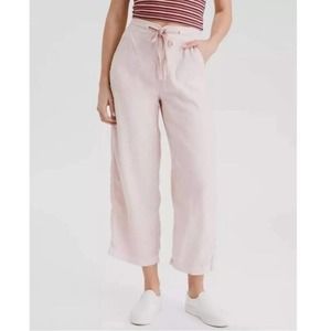 Super High Rise Crop Wide Leg Linen blend pink Pants 20 Reg